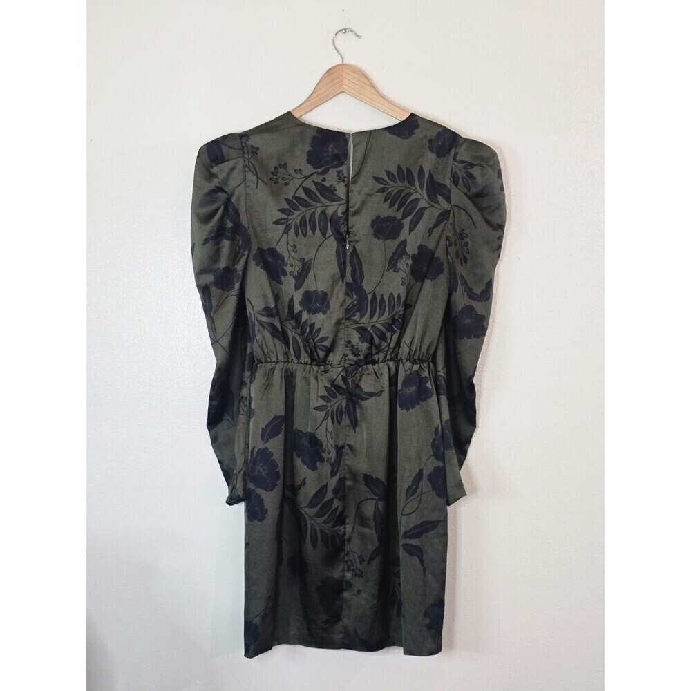 ASTR The Label Jocelyn Green Olive Floral Mini Dress Small Puff Sleeve V Neck - Picture 6 of 12